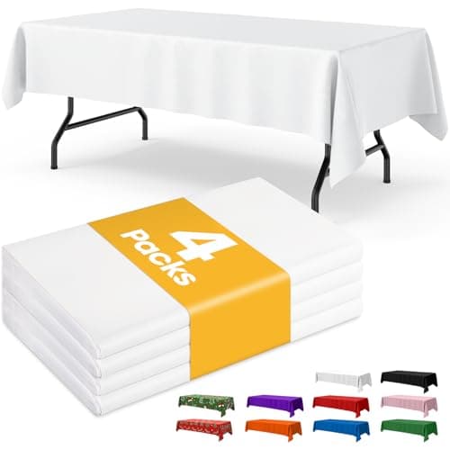 Niuara White Plastic Table Cloth Rectangle Table 4 Pack, 54''×108'' White Tablecloth for 6ft Tables, Table Cloth for Disposable Use, Table Cover for Holiday Party, Gathering