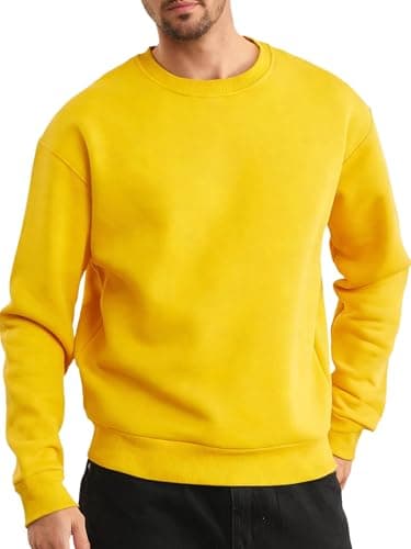 LINMYZAI Yellow Men's Soft Crewneck Sweatshirt Breathable Crew Neck Pullover Outdoor Athletic Long Sleeve Sweatshirts XL