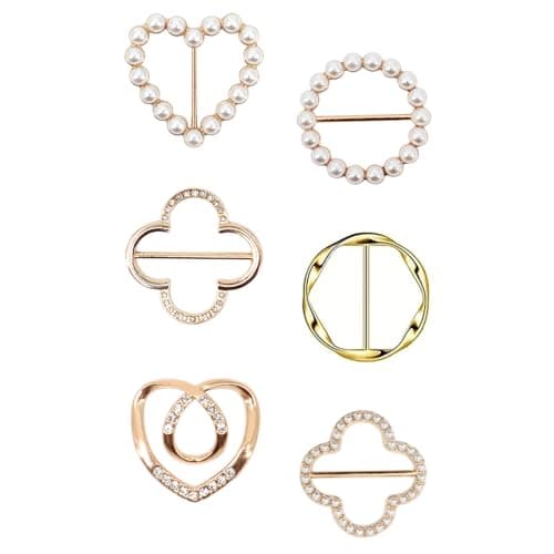 Scarf Ring Clips for Women, Gold T-shirt Tie Clips-6PCS, Metal Shirt Clothes Corner Knotted Cinch Clips, Fashion Womens Clothing Accessories(Set 1)