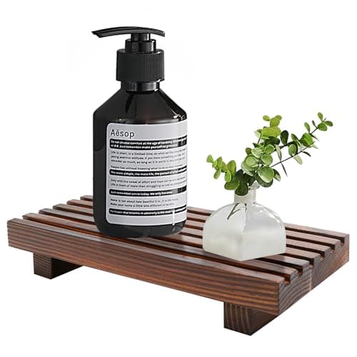 Renawe Small Kitchen Sink Soap Tray for Counter Soap Dish Dispenser Holder Wooden Risers Stand for Bathroom Decor Farmhouse Wood Pedestal Kitchen Accessories Countertop Vanity Counter Decorative Tray