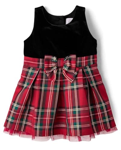The Children's Place,Baby-Girls,and Toddler Sleeveless Dressy Dresses,Classic Red Plaid Velour,2 Years