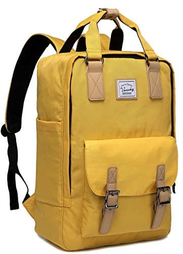 VASCHY Laptop Backpack for Men and Women, Unisex Vintage Water Resistant Casual Daypack Rucksack Bookbag for School College Yellow
