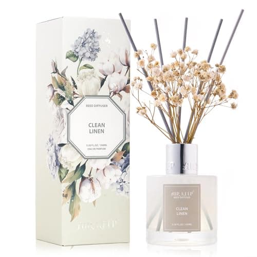 Airkeep Reed Diffuser Set,3.38 fl oz (100 ml) - Clean Linen Oil Diffusers with 8 Reed Sticks,Home Fragrance Reed Diffuser for Bathroom Shelf Decor