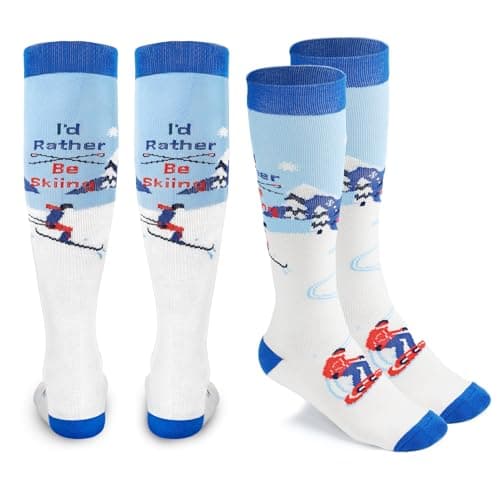 Acostop 2 Pairs Funny Wool Ski Socks - Warm Socks for Skiing Accessories Women Men, Gifts for Beginner Skiers, L