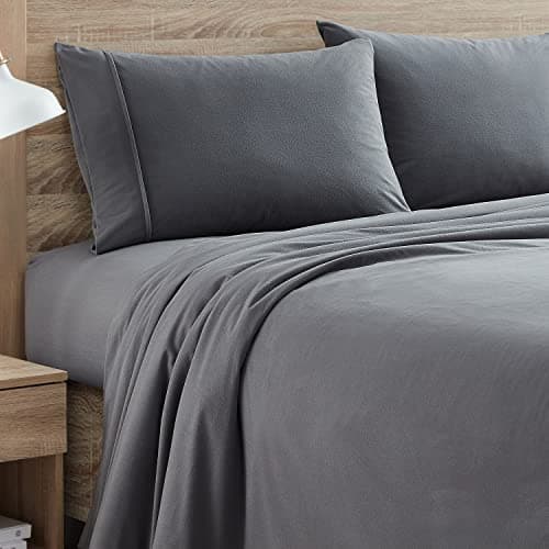 Flannel Sheets Warm and Cozy Deep Pocket Breathable All Season Bedding Set with Fitted, Flat and Pillowcases, Queen, Gray