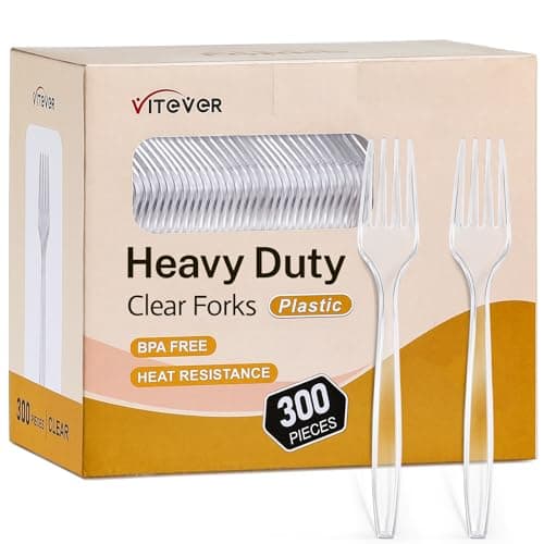 [300 Count] Clear Heavy Duty Plastic Forks, Disposable Plastic Forks, Fancy Plastic Cutlery, Elegant Disposable Forks, Plastic Utensils Set, Clear Forks Set