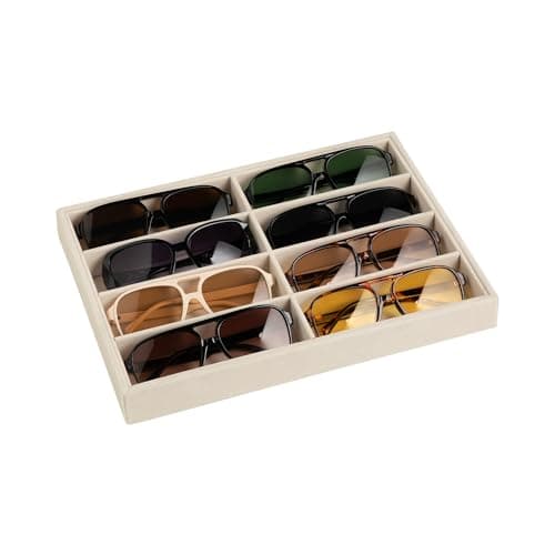 Frebeauty Sunglass Organizer,Velvet Glasses Organizer,8-Slot Sunglasses Tray for Drawer, Men's/Women's Sunglasses Box, Glasses Holder for Watch Stackable Eyeglass/Eyewear Display Tray(Beige)