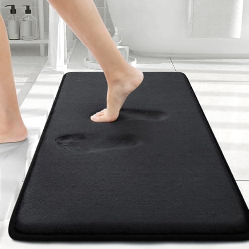 Smiry Memory Foam Bath Mat 30x20, Extra Soft and Absorbent Bathroom Mats, Non Slip Washable Carpet for Floor, Shower and Tub, Black