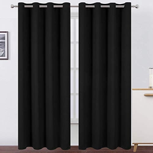 LEMOMO Blackout Curtains 52 x 84 inches Long Black Curtains Set of 2 Panels Thermal Insulated Room Darkening Curtains for Bedroom