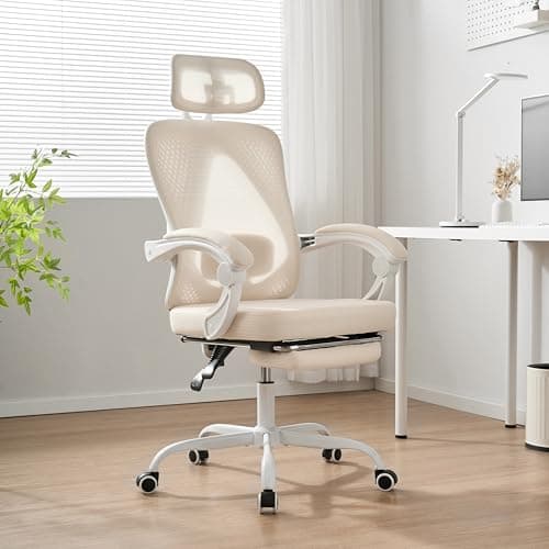 Ergonomic Office Chair, Adjustable Lumbar Support, 400LBS Capacity, White Computer Chair with Retractable Footrest, Breathable Mesh Back Gaming Chair Adjustable Headrest