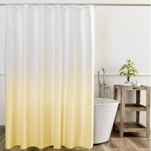 YI & ZE Yellow Ombre Shower Curtain Sets for Bathroom Accessories Fabric Polyester Waterproof Modern Shower Curtain Liner with 12 Hooks W72xL72