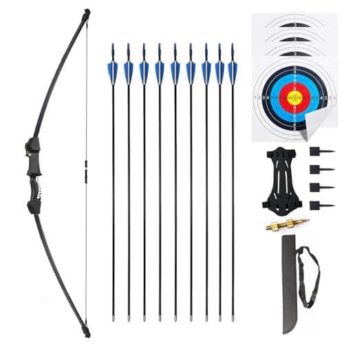 45" Youth Bow and Arrows Set for Kids 8-12 Teens Recurve Archery Beginner Gift Longbow Kit 9 Arrows, 4 Target Face Toy for Backyard Game Age 12-14 14-16 Black