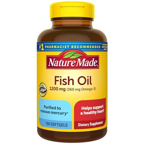 Nature Made Fish Oil 1200 mg Softgels, Fish Oil Supplements, Omega 3 Fish Oil for Healthy Heart Support, Omega 3 Supplement with 100 Softgels, 50 Day Supply