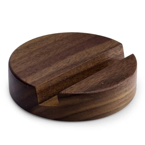 Gosknor Wood Phone Stand, Single Slot Round Phone Holder Portable Mobile Cell Phone Wooden Stands Countertop Table Desk Cellphone Organizer for Kitchen Bathroom Office Accessories
