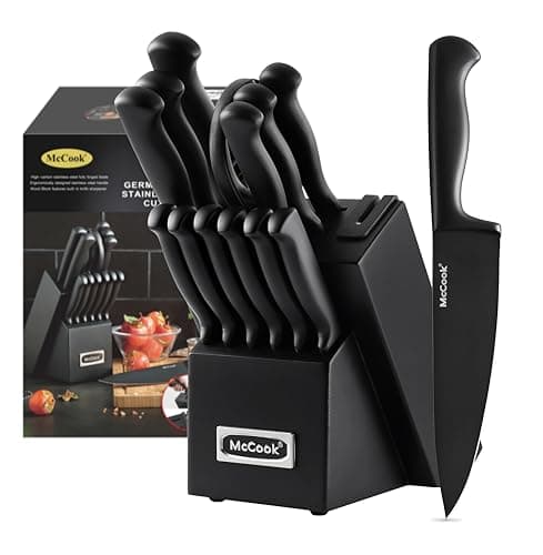 McCook® Knife Sets,German Stainless Steel Knife Block Sets with Built-in Sharpener, Black