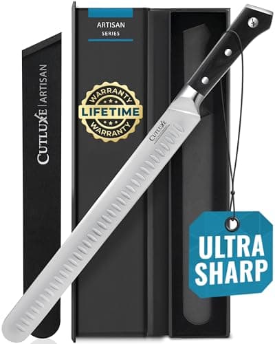 Cutluxe Slicing Carving Knife – 12" Brisket Knife, Meat Cutting and BBQ Knife – Razor Sharp German Steel, Sheath Included, Full Tang, Ergonomic Handle Design – Artisan Series