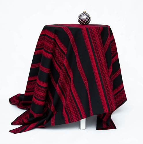 Rushnichok Premium Decorative Tablecloth- Decorative Table Cloth with Ukrainian Traditional Pattern | Tablewear Black Red 150x150 cm / 59"x59"