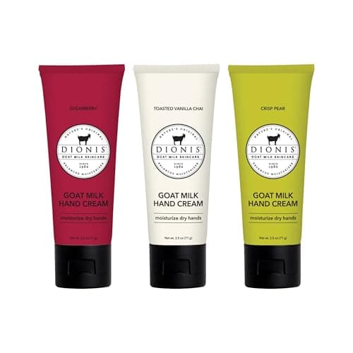 Dionis Goat Milk Skincare Assorted Scented Hand Cream 3 Pack, 2.5oz Travel Size Self Care Moisturizing Lotion For Women, Vitamins & Minerals Hydrate Dry Skin - Cruelty Free, Paraben Free