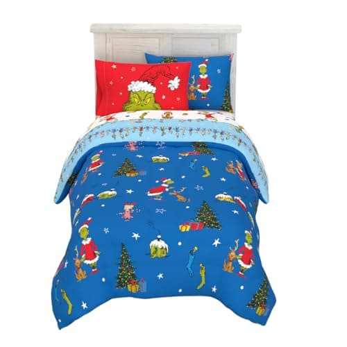 Grinch by Dr. Seuss Holiday & Christmas Bedding Soft Comforter and Sheet Set with Sham, 5 Piece Twin Size, (Official Dr. Seuss Product) by Franco