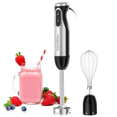 Bonsenkitchen Immersion Handheld Blender with Whisk, 20-Speed & Turbo Mode Hand Blender Stick 500W, 304 Stainless Steel Hand Blender for Soup, Smoothie, Puree, Baby Food