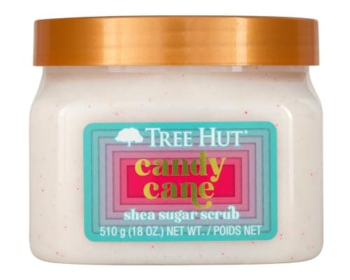 Tree Hut Candy Cane Shea Sugar | Exfoliating Body Scrub Removes Dull, Dry Skin for a Soft & Hydrated Glow | Limited Time Holiday | Vegan, Free of Parabens, Formaldehyde Donors, & Sulfates | 18 fl oz.