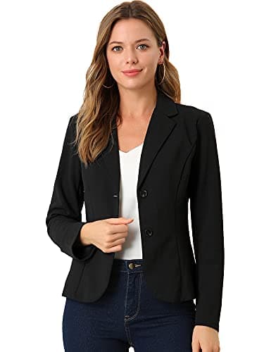 Allegra K Women's Work Office Blazer Stretch Lapel Collar Long Sleeve Jacket Suit Blazer Large Black