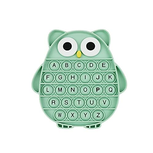 Push Pop Bubble Fidget Sensory Toy, Silicone Stress Relief Popping Toy, ABC Alphabet Owl Shaped Educational Learning Tools for Toddlers Kids Students (Black Letters-Green)