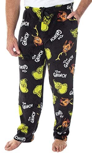 Dr. Seuss Men's The Grinch Who Stole Christmas Grinch and Max The Dog Fleece Plush Pajama Pants (Medium)