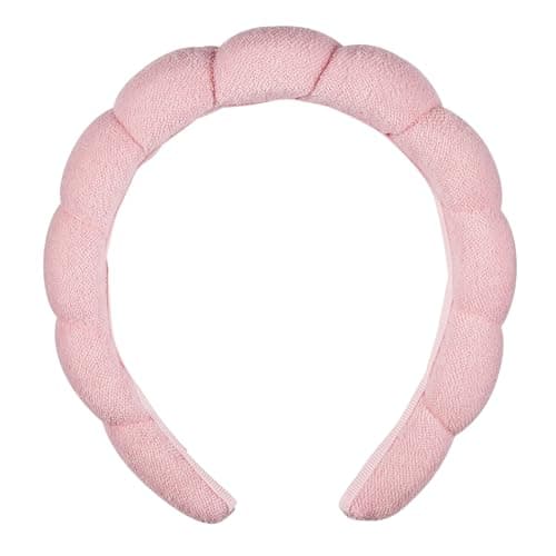 Conair Spa Makeup and Face Washing Headband, Pink Bubble Design, 1 Count, Ultra-Absorbent Microfiber Headband for Washing Face, Soft Terry Cloth, No-Squeeze, No-Pull Band Gentle on Hair and Head