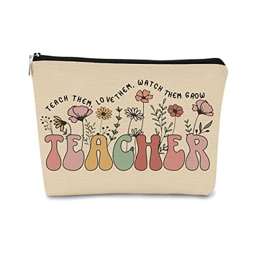 BARPERY Teachers Gifts -Teacher Gifts for Christmas Makeup Bag,Gift for Teachers Women,Teacher Appreciation Gifts,Vintage Wildflowers Floral Cosmetic Bag Thank You Gift for Women Teacher Must Haves