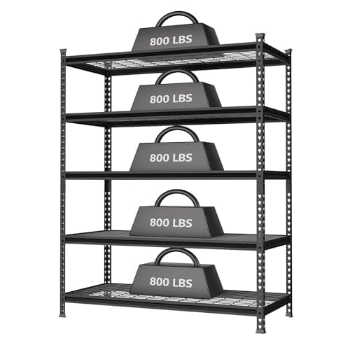 WORKPRO 5-Tier Metal Shelving Unit, 48”W x 24”D x 72”H, Heavy Duty Adjustable Storage Rack, 4000 lbs Load Capacity (Total), for Garage, Basement, Warehouse, Workshop