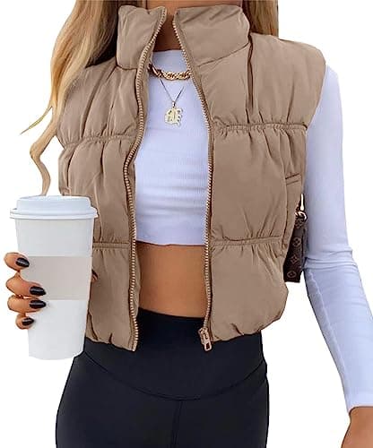 SySea Women's Crop Puffer Vest Winter Zip Up Lightweight Sleeveless Warm Outerwear Padded Coat