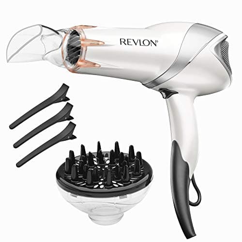 REVLON Infrared Hair Dryer with Diffuser | 1875W Blow Dryer with Infrared Heat Technology to Prevent Over-Drying, Maintain Natural Moisture, and Enhance Shine and Softness (White)