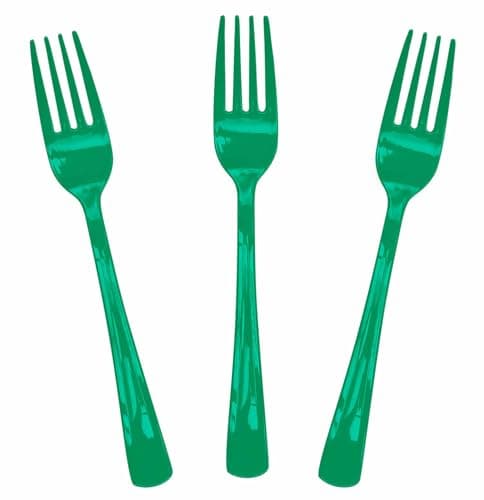 SietDESEO 25 PCS Green Plastic Forks Green Forks Disposable Utensils Heavy Duty Disposable Cutlery for Birthday Wedding Baby Shower Bridal Shower Plastic Silverware