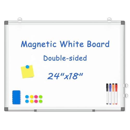 WALGLASS Double-Sided White Board, 24" x 18" Dry Erase Board Magnetic Whiteboard for Wall, Hanging Mounted Whiteboard Silver Aluminium Frame for Home, School, Office, Kitchen