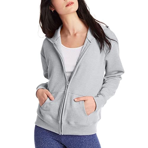 Hanes Women's EcoSmart Full-Zip Hoodie Sweatshirt, Light Steel, x Large