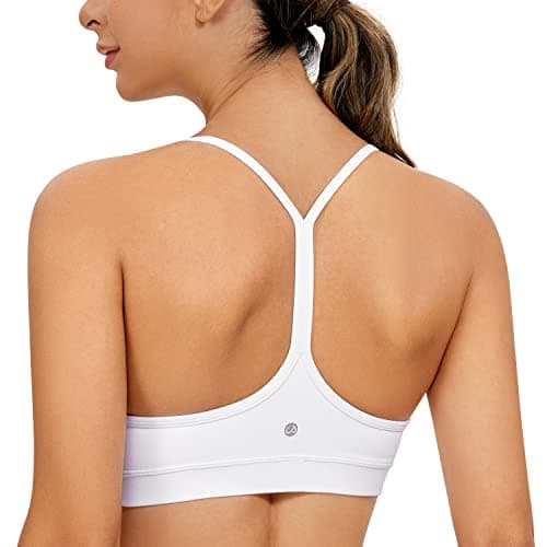 CRZ YOGA Butterluxe Womens Y Back Sports Bra - Padded Racerback Low Impact Spaghetti Thin Strap Workout Yoga Bra White Small