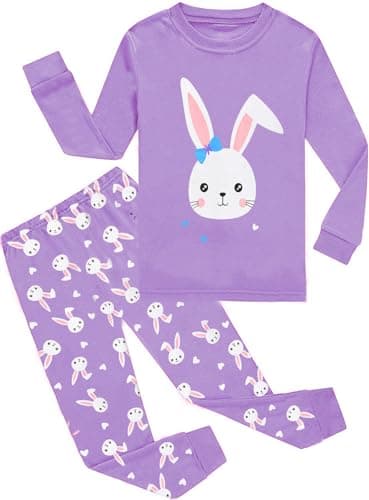 CM-Kid Toddler Girls Pajamas 100% Cotton Easter Bunny Pjs for Girl Jammies Liitle Kids 2 Pieces Sleepwear Clothes Sets Size 2T