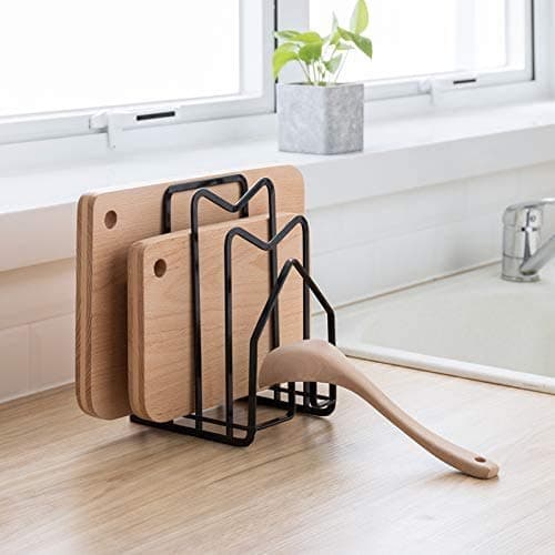 SUNFICON Cutting Board Rack Chopping Board Organizer Stand Holder Kitchen Countertop Pots Pan Lids Rack Organizer Flat Steel 4.92 x 5.7 x 8.47 in. Black