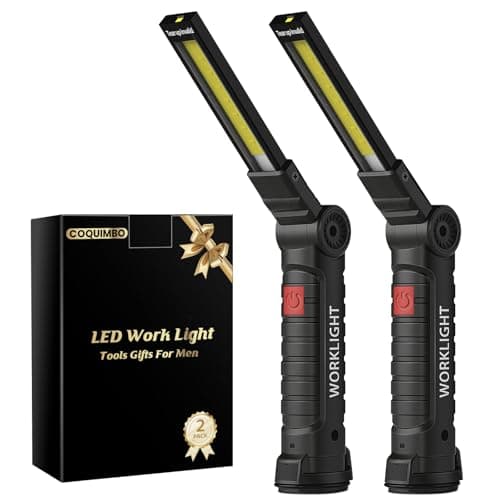 Coquimbo Christmas Stocking Stuffers White Elephant Gifts for Adults Men Him Dad, Rechargeable LED Work Light BBQ Grill Accessories Magnetic Flashlight, Mechanic Light Tools Mens Gifts (2 Pack Black)