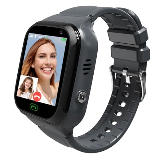 JKCKO 4G Kids Smart Watch GPS Tracker, Boys Girls Kids Smartwatches Phone Watch Video Call SOS Emergency Alarm Voice Chat Game and Touch Screen Tracking Smartwatch for Age 4-12 (Black)