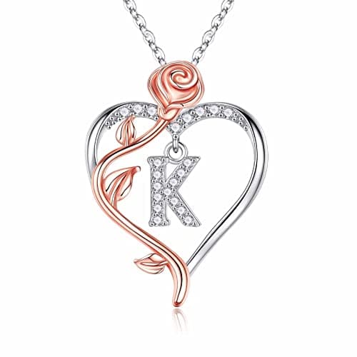 Iefil Valentines Day Gifts for Her - Gifts for Her, Anniversary Women Gifts, Birthday Gifts for Women, Gifts for Wife Girlfriend Mom | Rose Heart Necklaces for Women, Initial K