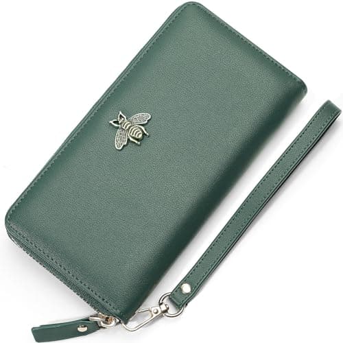 AnnabelZ Women Wallet RFID Blocking Ladies Clutch Purses Long Wristlet Wallets for Women (Dark Green)