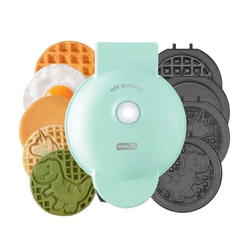 DASH MultiMaker® Mini System - Waffle Maker with Six 4” Removable Plates: Waffle Iron & Griddle, 4-in-1 Mini Waffle Maker for Kids and Families – Nonstick Surface, Just Add Batter (Aqua)