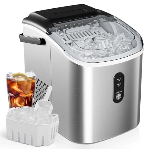 EUHOMY Ice Maker Countertop, Portable Ice Machine with Carry Handle, 26.5lbs Per Day, 9 Cubes in 6 Mins, Auto-Cleaning, with Basket and Scoop, for Home, Kitchen, Camping, RV (Silver)