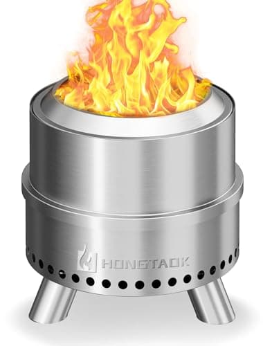 HongTaok Smokeless Fire Pit with Waterproof Bag, 15 Inch Stainless Steel Fire Pits for Outside Wood Burning, Smokeless Firepit Outdoor Bonfire, Removable Ash Pan, Portable for Camping, Backyard