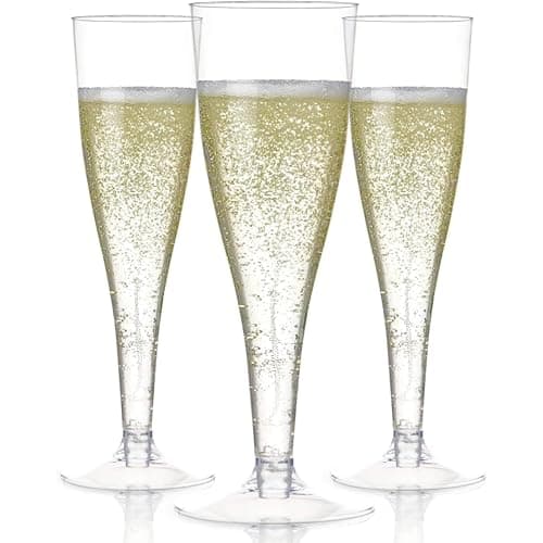 Prestee Clear Plastic Champagne Flutes - 24 Pieces 4.5 oz Disposable Champagne Glasses for Parties and Toasting - Elegant and Durable Mimosa Glasses, Wedding Cups for Easy Cleanup and Celebrations