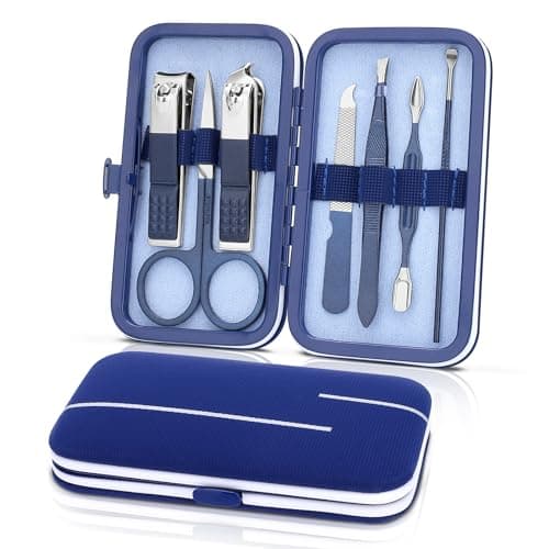 Manicure Set-Stainless Steel Nail Care Set-Professional 7 in 1 Ingrown Toenail Clipper Grooming Tool-Pedicure Kit & Toe Nail Cutter-Thick Nail Scissors Toiletries with Cuticle Trimmer (Blue)