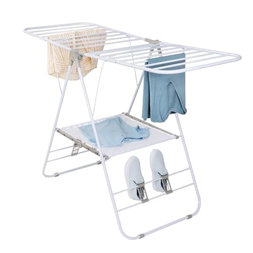 Honey-Can-Do Heavy-Duty Foldable Laundry Drying Rack – Portable Shoes & Clothes Rack for Indoor & Outdoor Use, Space-Saving Design, Easy to Fold Gullwing Design, Sturdy Metal, 50lb. Capacity, White