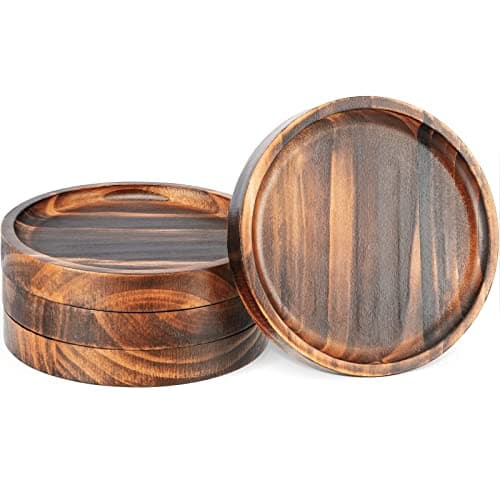 Wooden Coasters for Drinks - Natural Wood Drink Coaster Set for Drinking Glasses, Tabletop Protection for Any Table Type, Set of 4-4.3 Inches (No Holder)